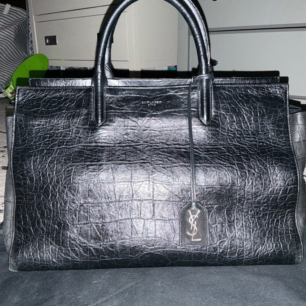 Saint Laurent Textured Croc Embossed Rive Gauche Authentic Bag - Picture 3 of 6